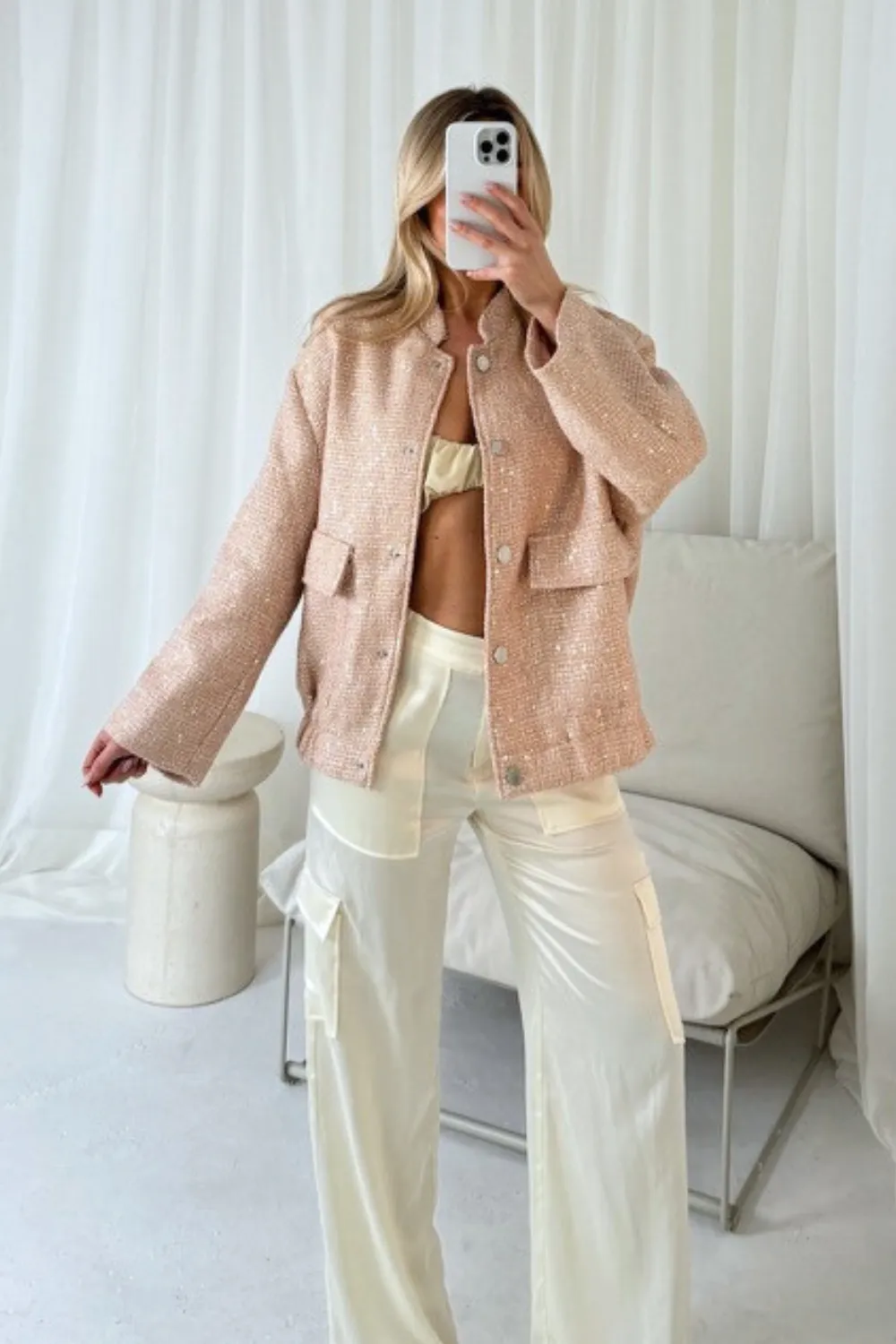 Anastasia pale pink bomber jacket