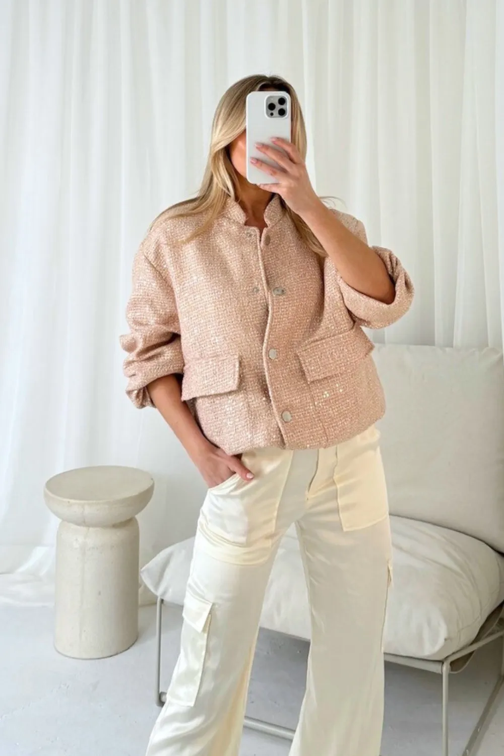 Anastasia pale pink bomber jacket