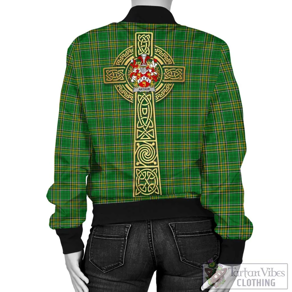 Arthur Irish Clan Tartan Bomber Jacket with Coat of Arms Celtic Tree of Life Style