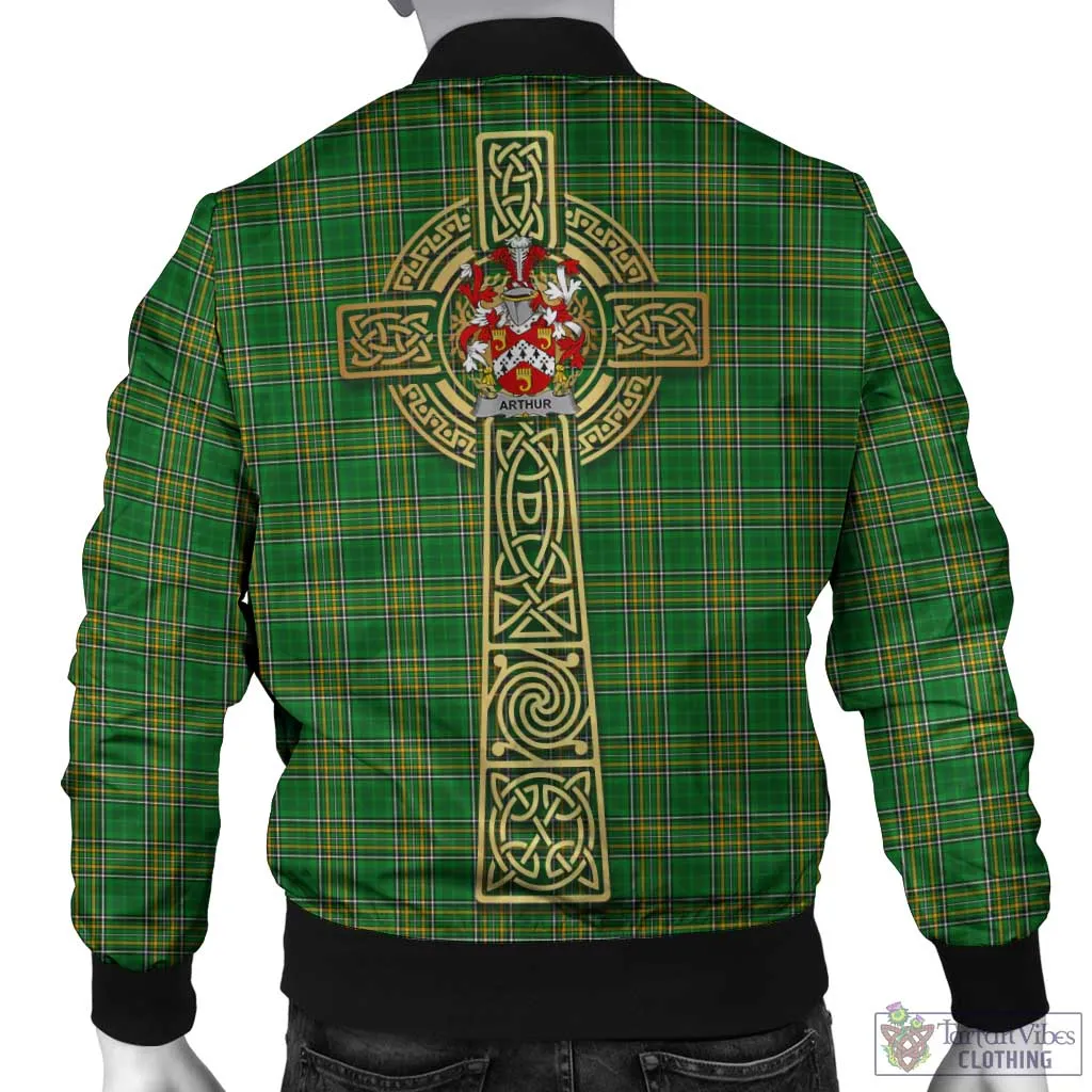 Arthur Irish Clan Tartan Bomber Jacket with Coat of Arms Celtic Tree of Life Style