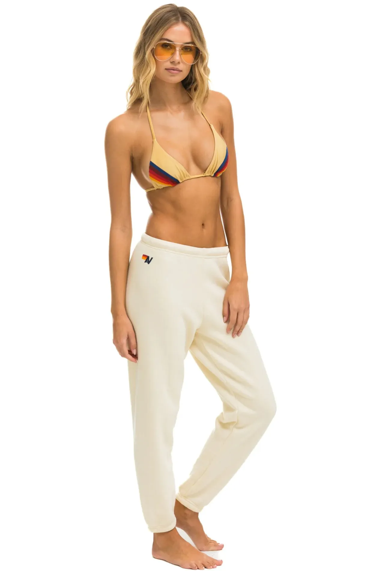 AVIATOR NATION 5 STRIPE WOMEN'S SWEATPANTS - VINTAGE WHITE // TAN