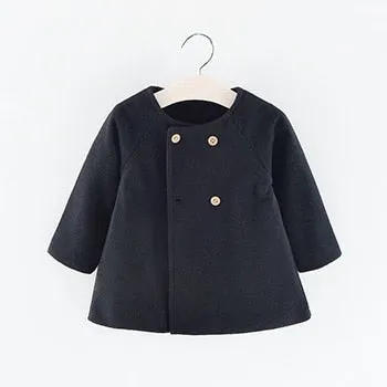 Baby Girl Fashion Peacoat - Solid Color Button Toddler Petticoat