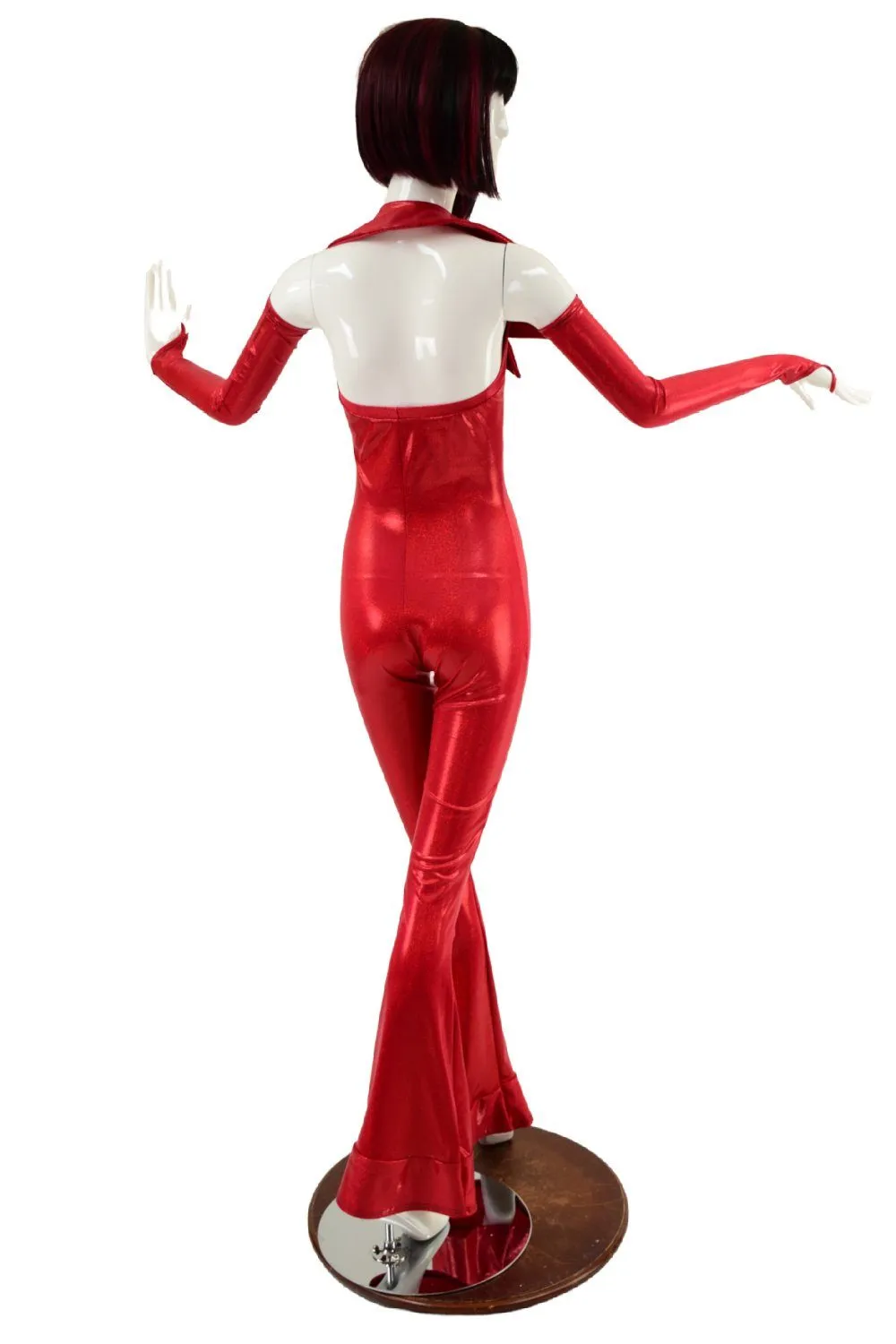 Backless Red Catsuit with Finger Loop Arm Warmers