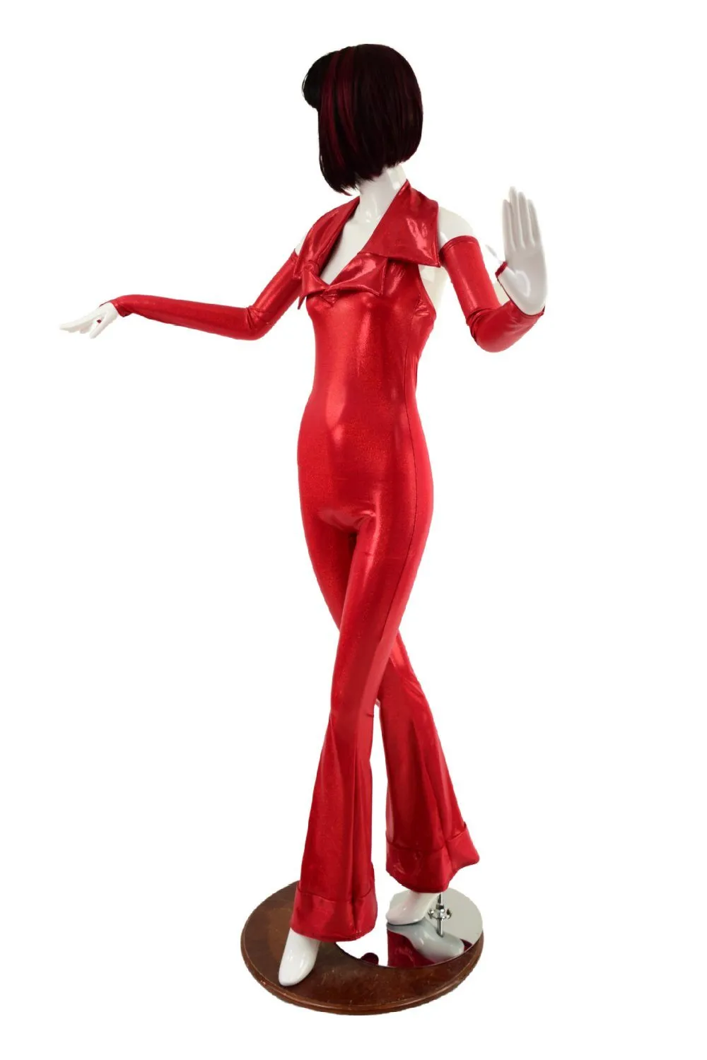 Backless Red Catsuit with Finger Loop Arm Warmers