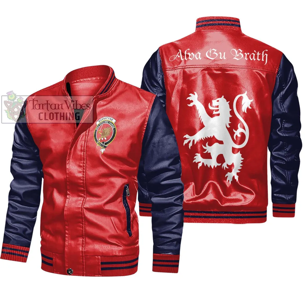 Bannatyne Family Crest Leather Bomber Jacket Lion Rampant Alba Gu Brath Style