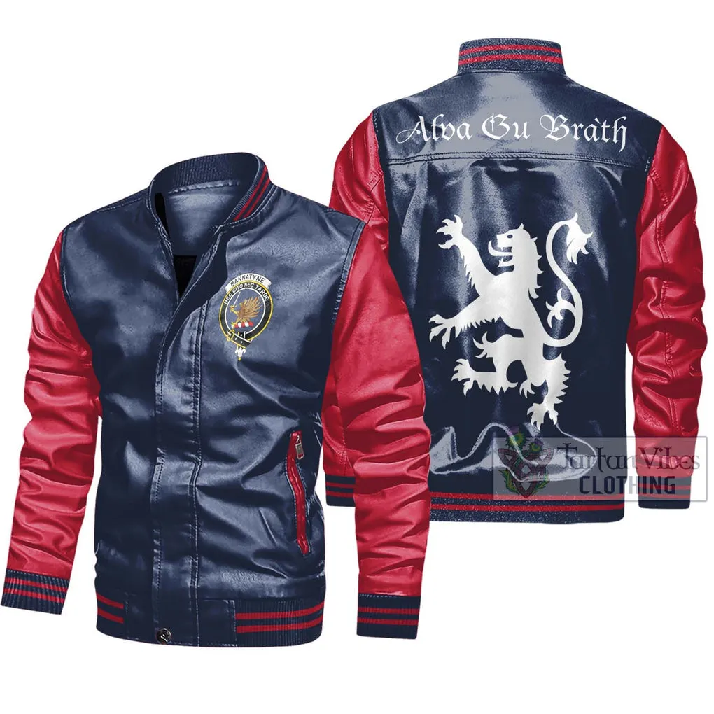 Bannatyne Family Crest Leather Bomber Jacket Lion Rampant Alba Gu Brath Style