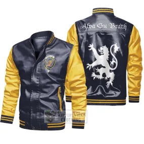 Bannatyne Family Crest Leather Bomber Jacket Lion Rampant Alba Gu Brath Style