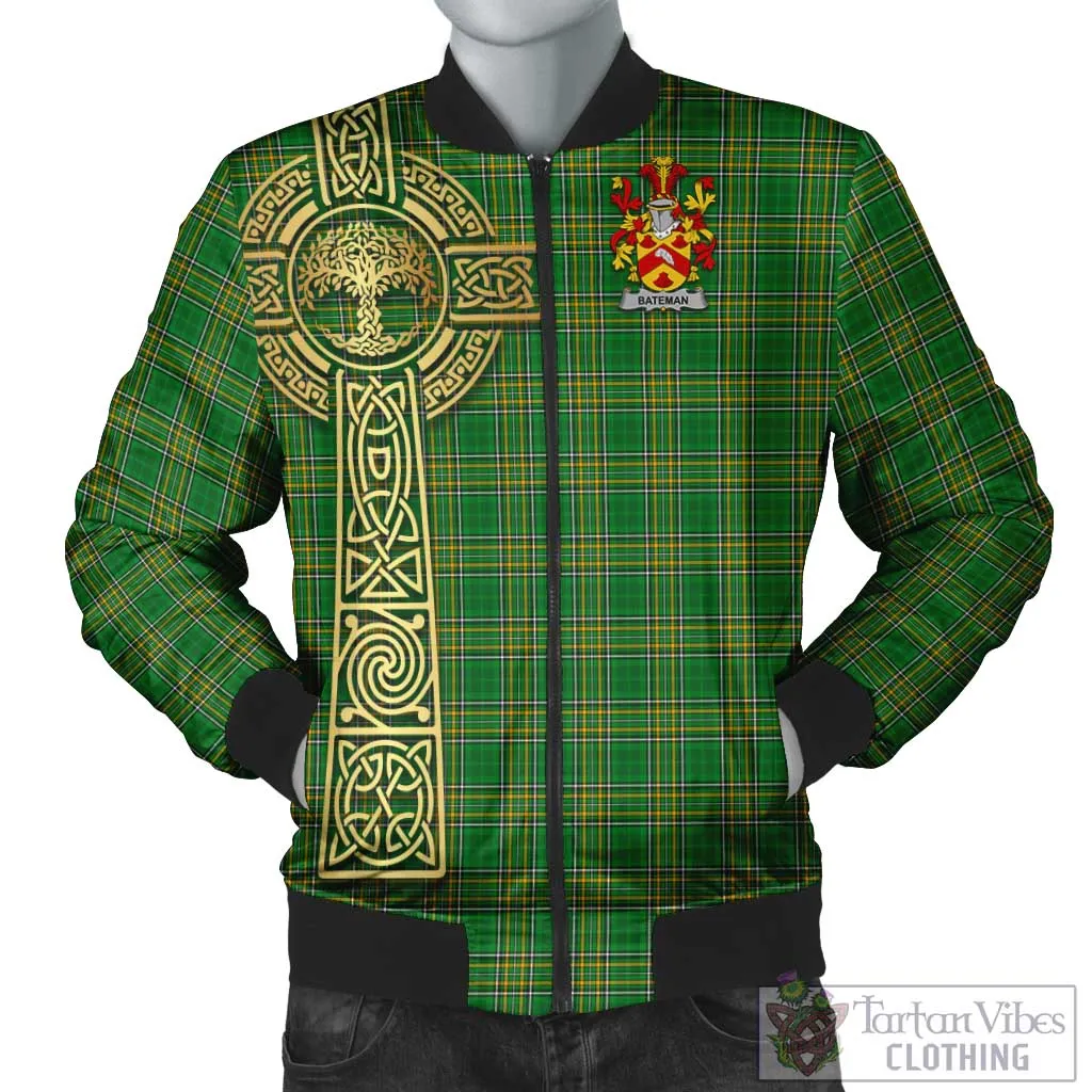 Bateman Irish Clan Tartan Bomber Jacket with Coat of Arms Celtic Tree of Life Style