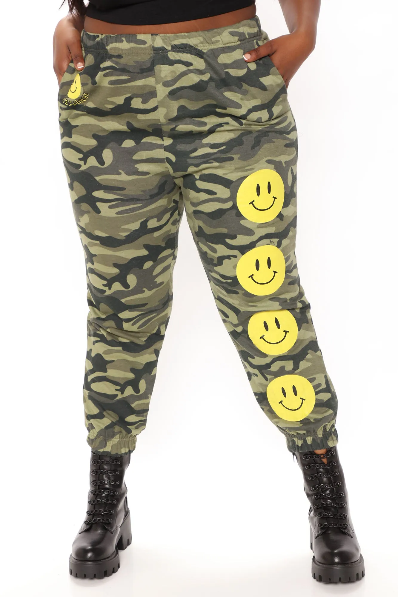 Be Happy Camo Joggers - Olive