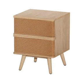 Bedside Table with 2 Rattan Drawers - Oak