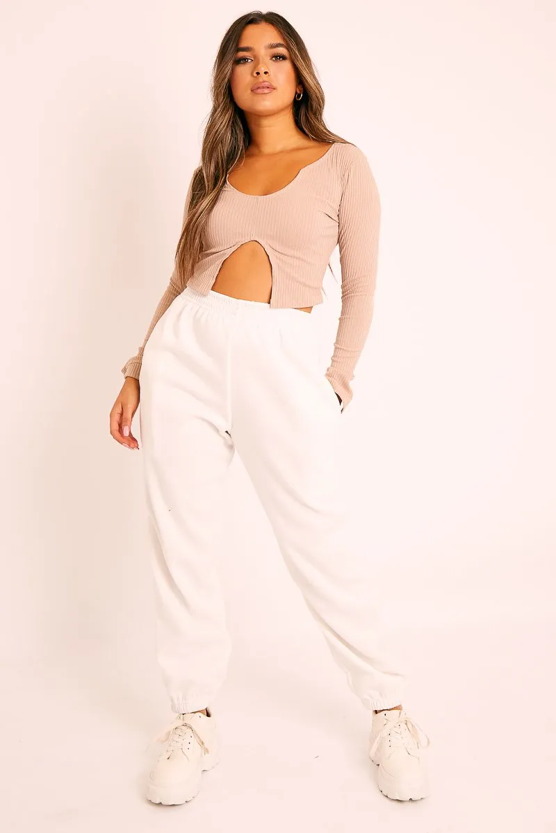 Beige Notch Cut Out Crop Top - Reatha