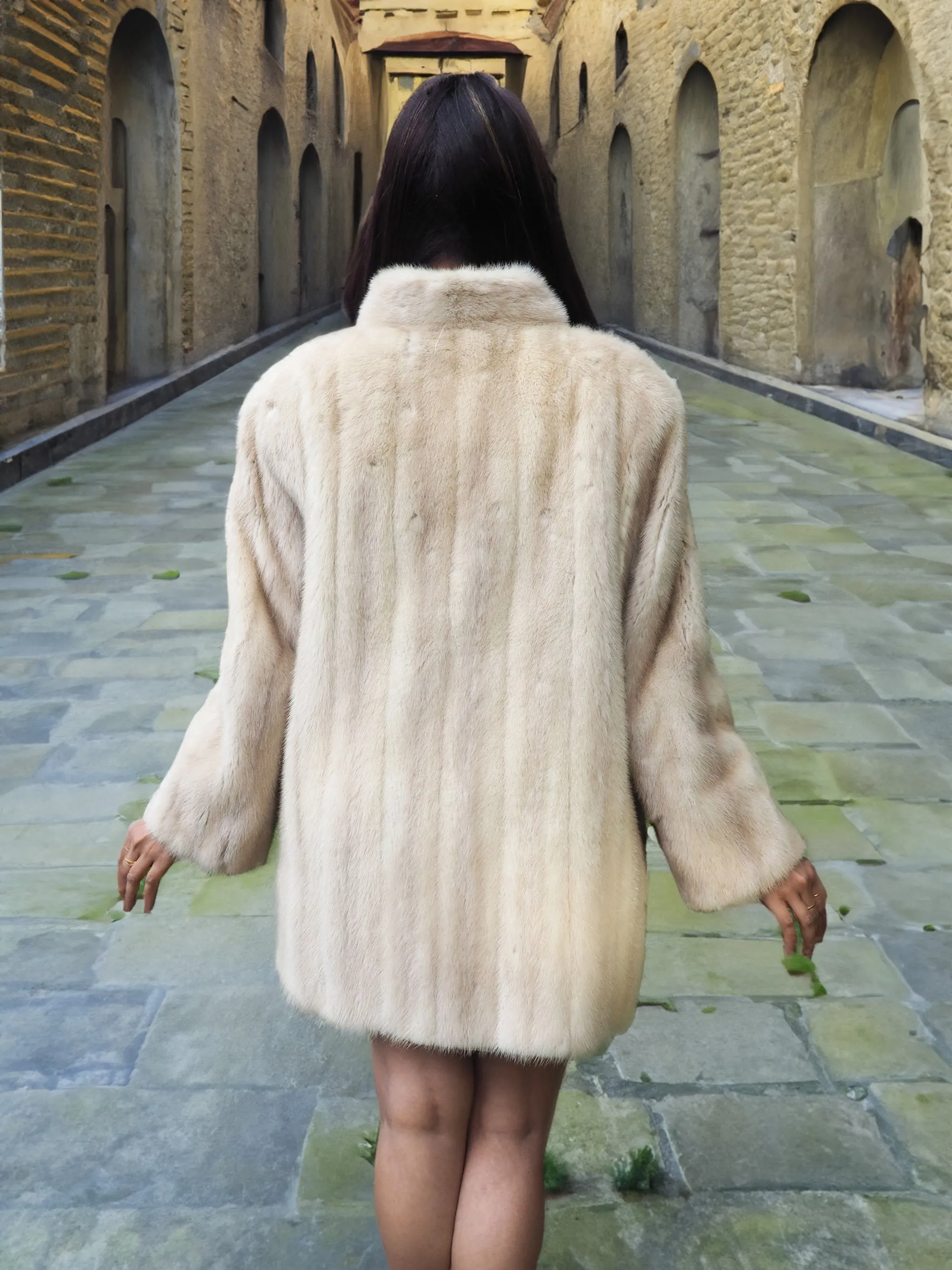 Beige Pearl Mink Fur Coat Jacket M