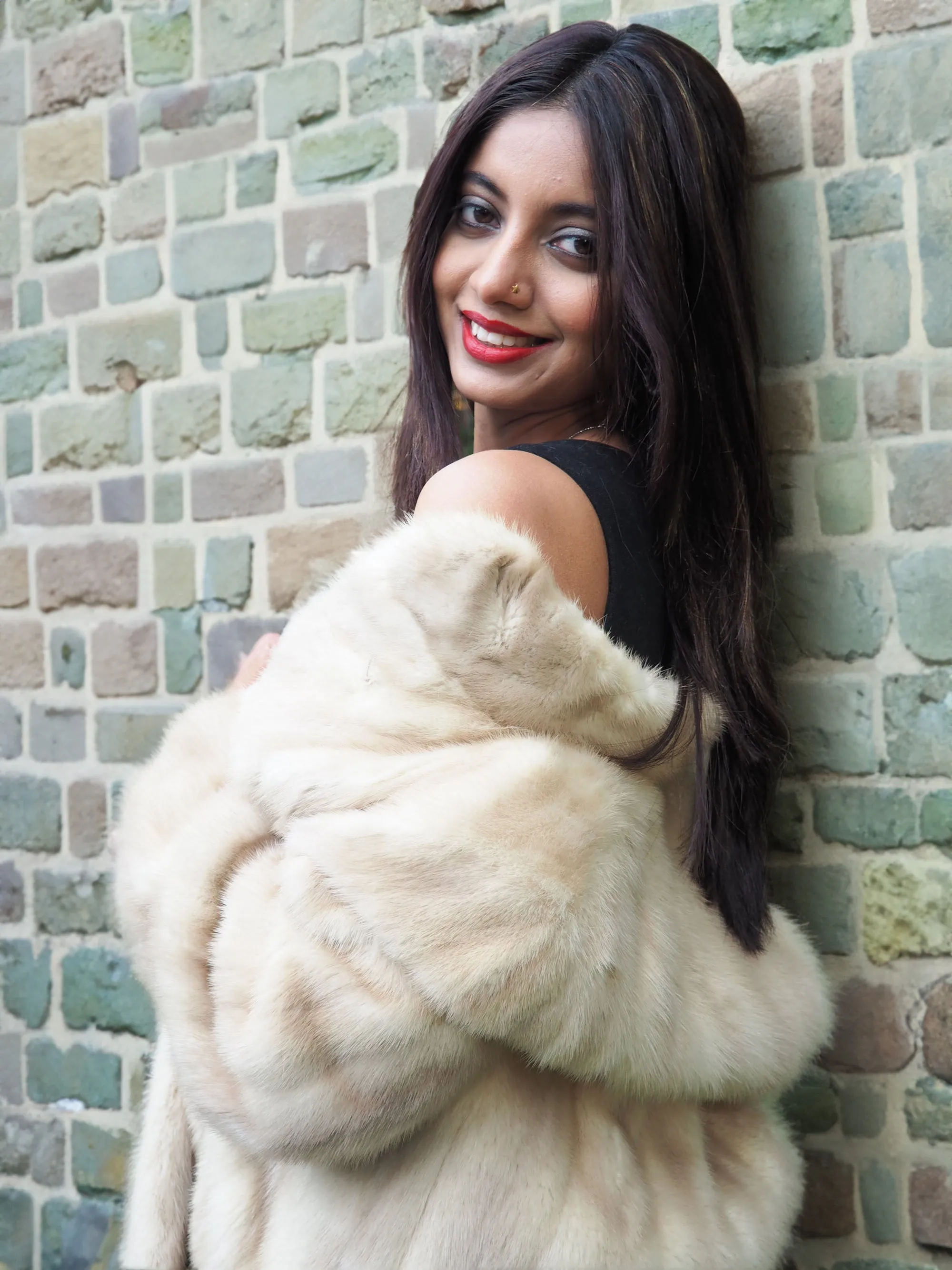 Beige Pearl Mink Fur Coat Jacket M