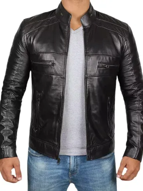 Black Cafe Racer Motorcycle Leather Jacket