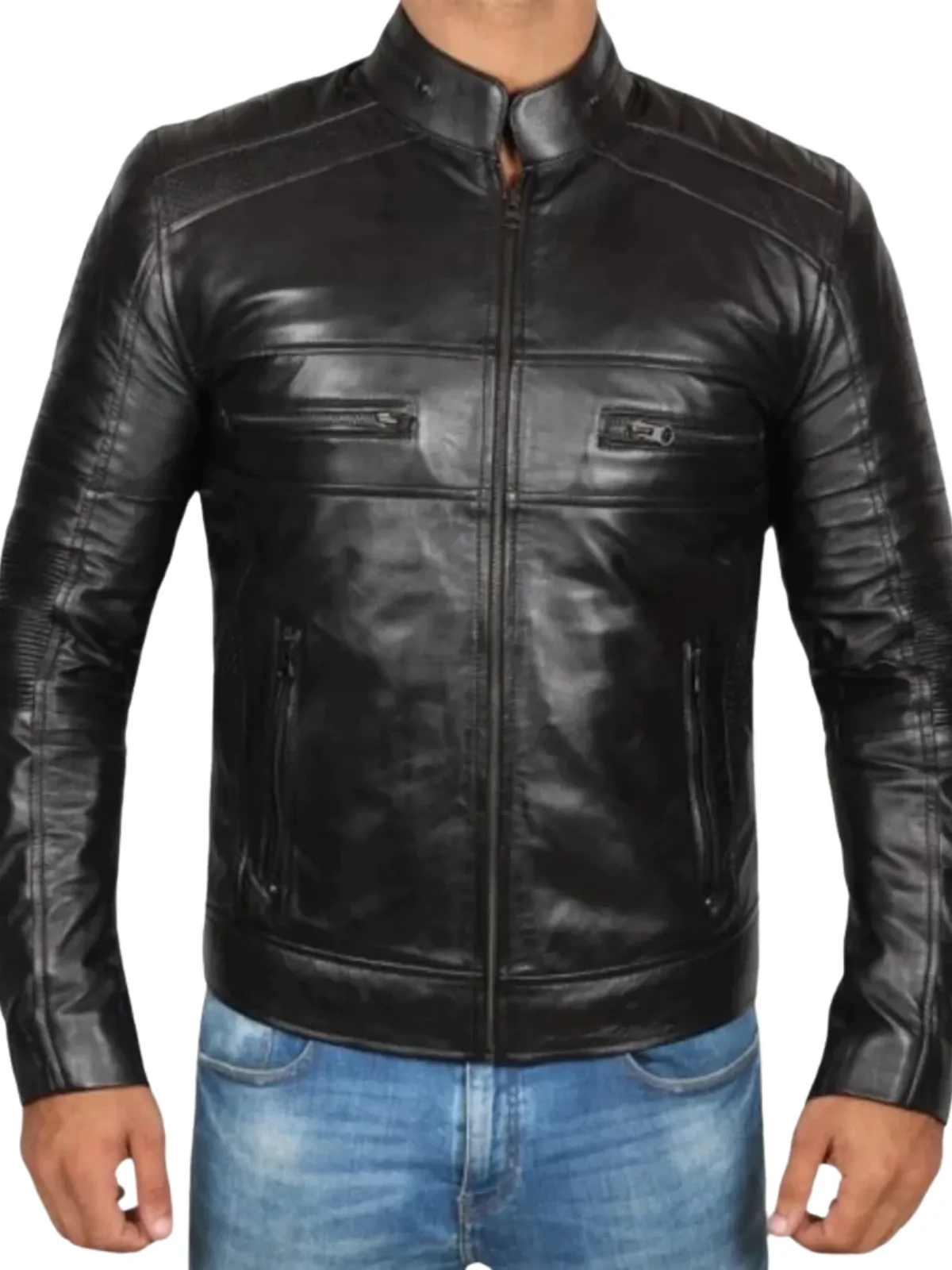 Black Cafe Racer Motorcycle Leather Jacket