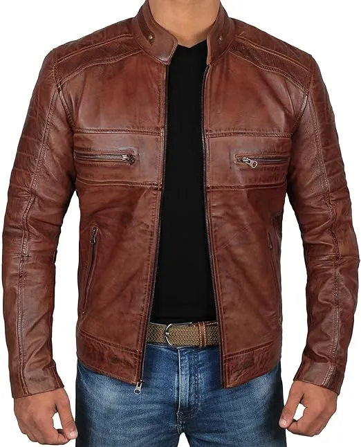 Black Cafe Racer Motorcycle Leather Jacket