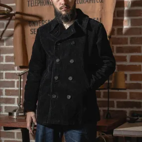 Black Corduroy Peacoat Double-breasted Men's Jacket with Naval Sailor Reefer