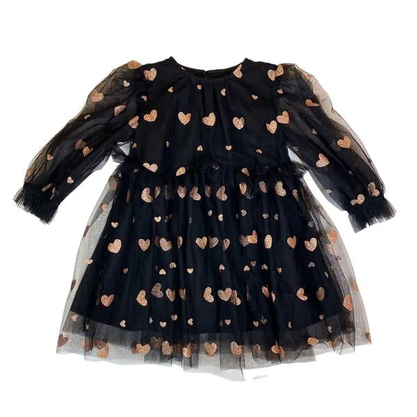 Black Glitter Heart Mesh Dress