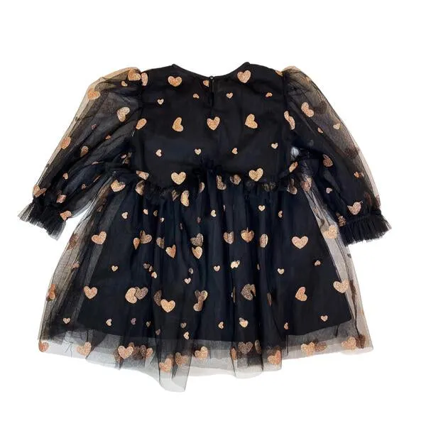 Black Glitter Heart Mesh Dress