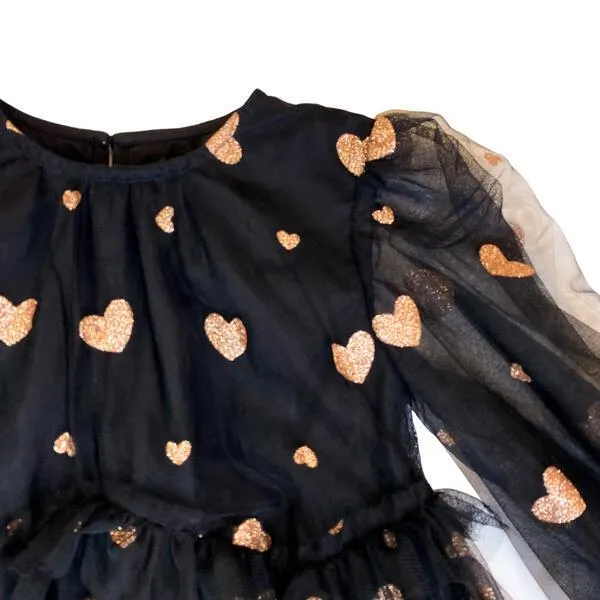 Black Glitter Heart Mesh Dress