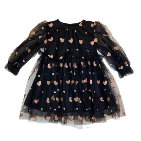 Black Glitter Heart Mesh Dress