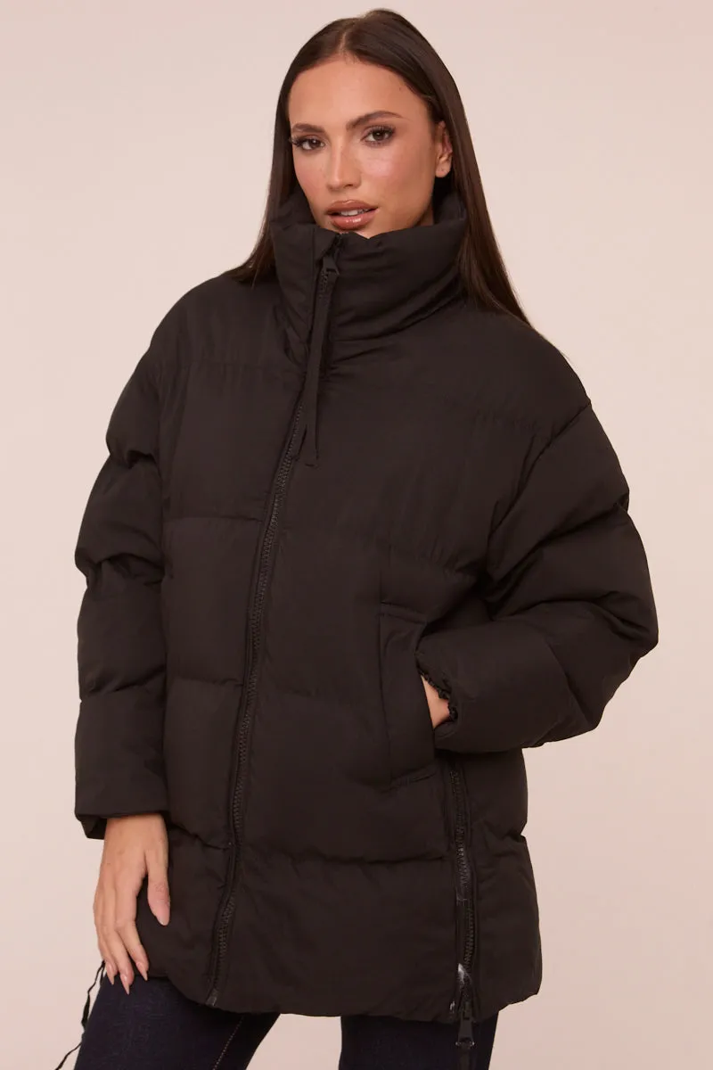 Black High Neck Zip Fastening Puffer Jacket - Camelia