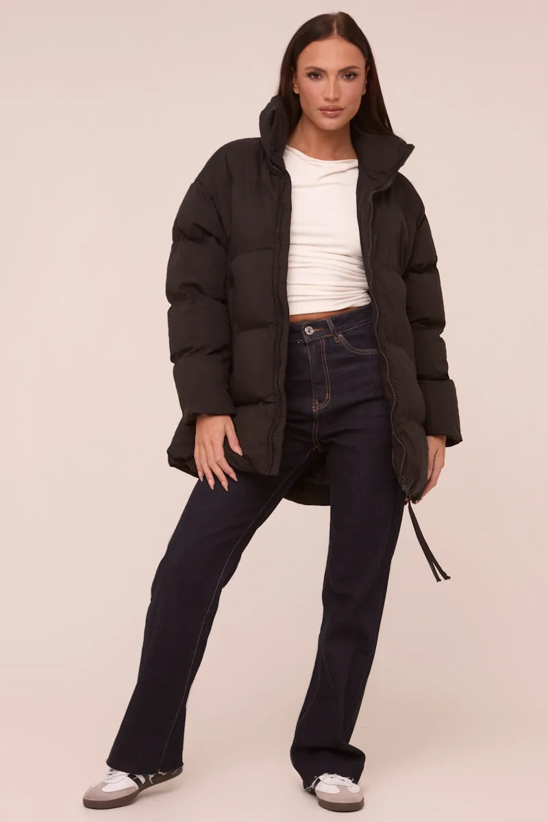 Black High Neck Zip Fastening Puffer Jacket - Camelia