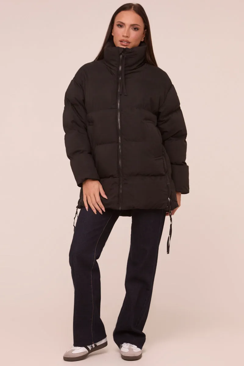 Black High Neck Zip Fastening Puffer Jacket - Camelia