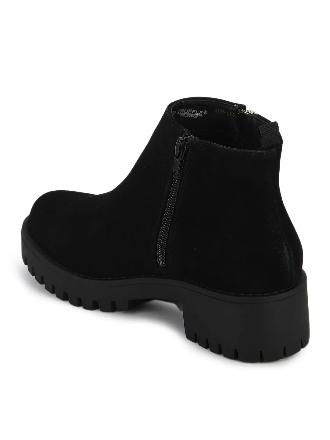 Black Micro Zip Minimal Heel Ankle Boots