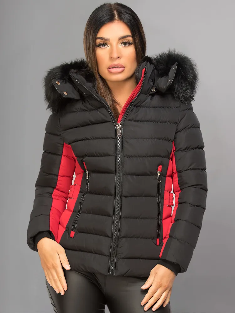 Black Puffer Jacket With Faux fur Hood