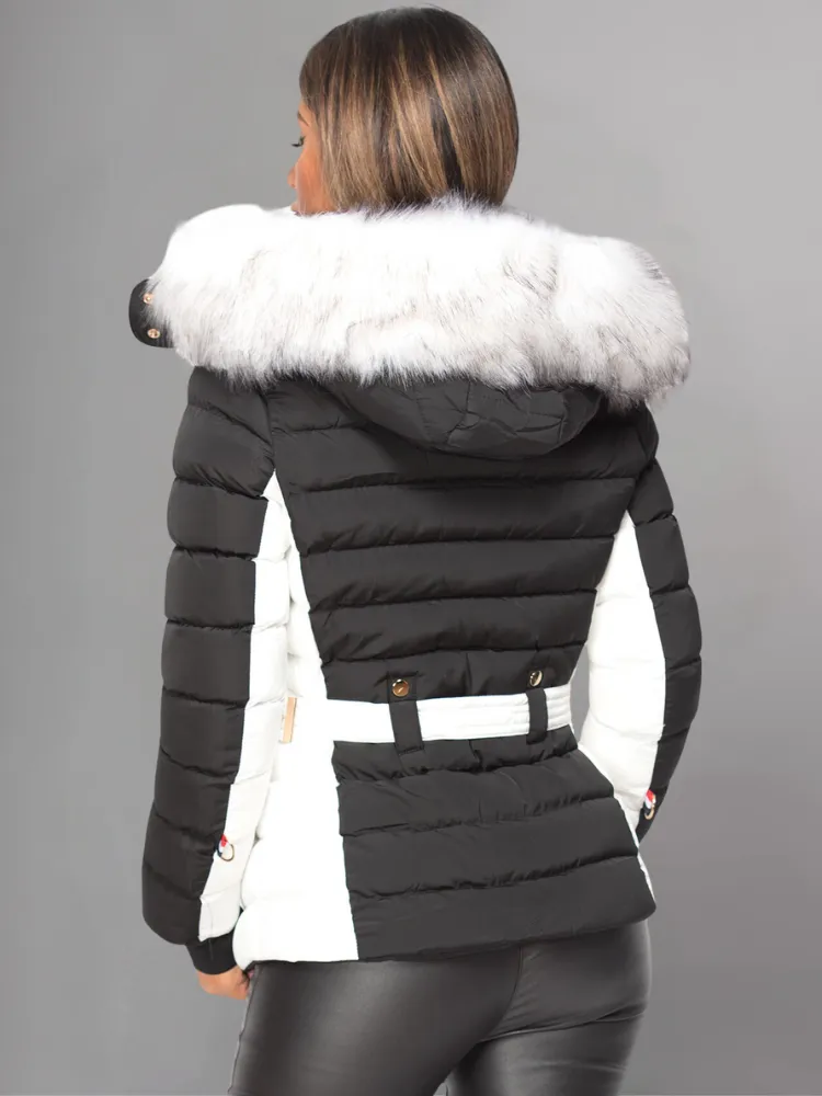 Black Puffer Jacket With Faux fur Hood