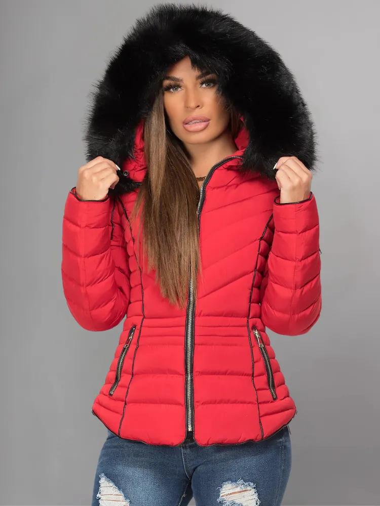 Black Puffer Jacket With Faux fur Hood