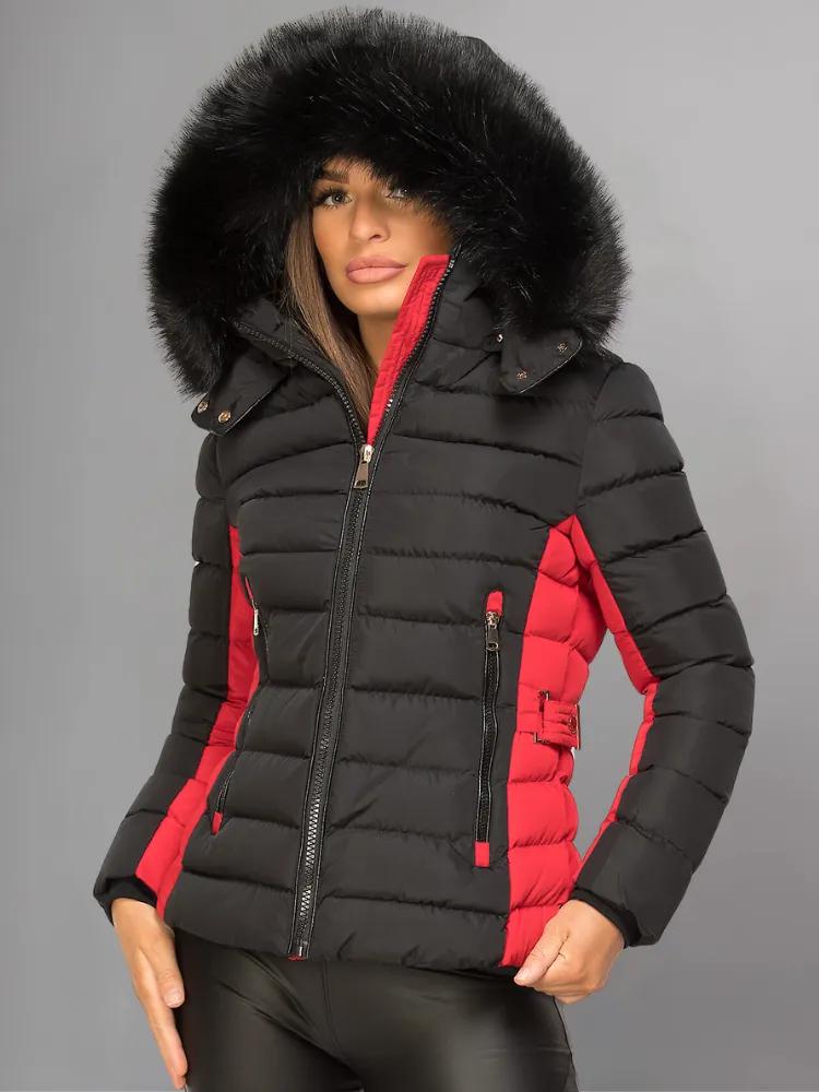 Black Puffer Jacket With Faux fur Hood