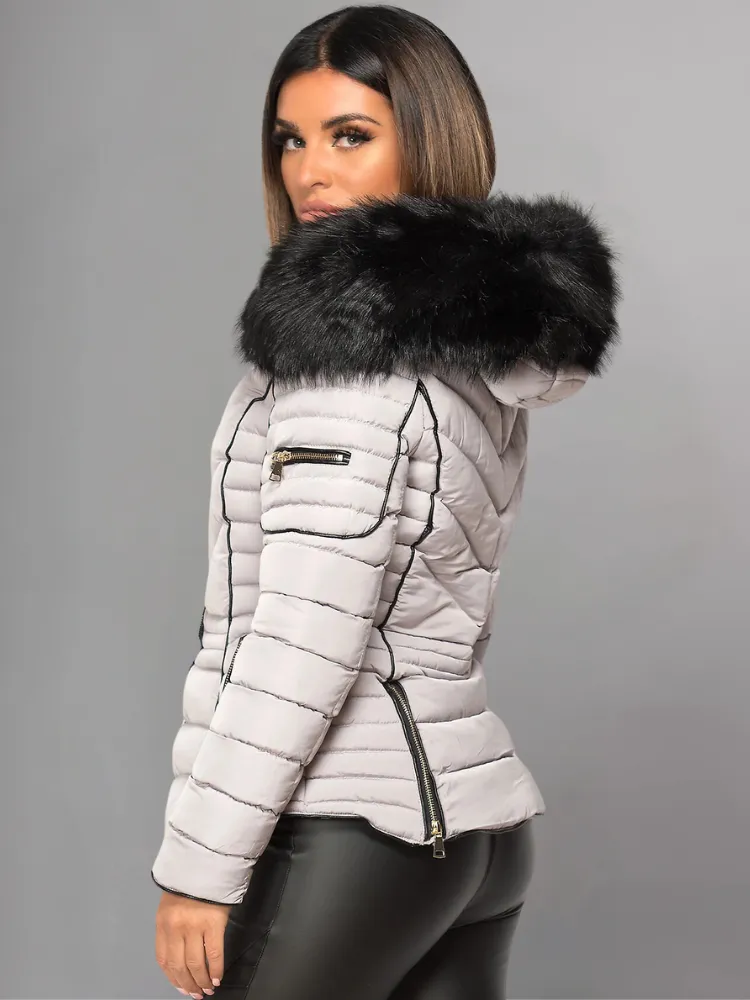 Black Puffer Jacket With Faux fur Hood