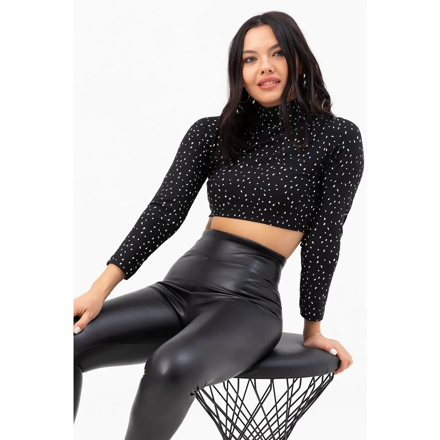 Black Turtleneck Crop Blouse