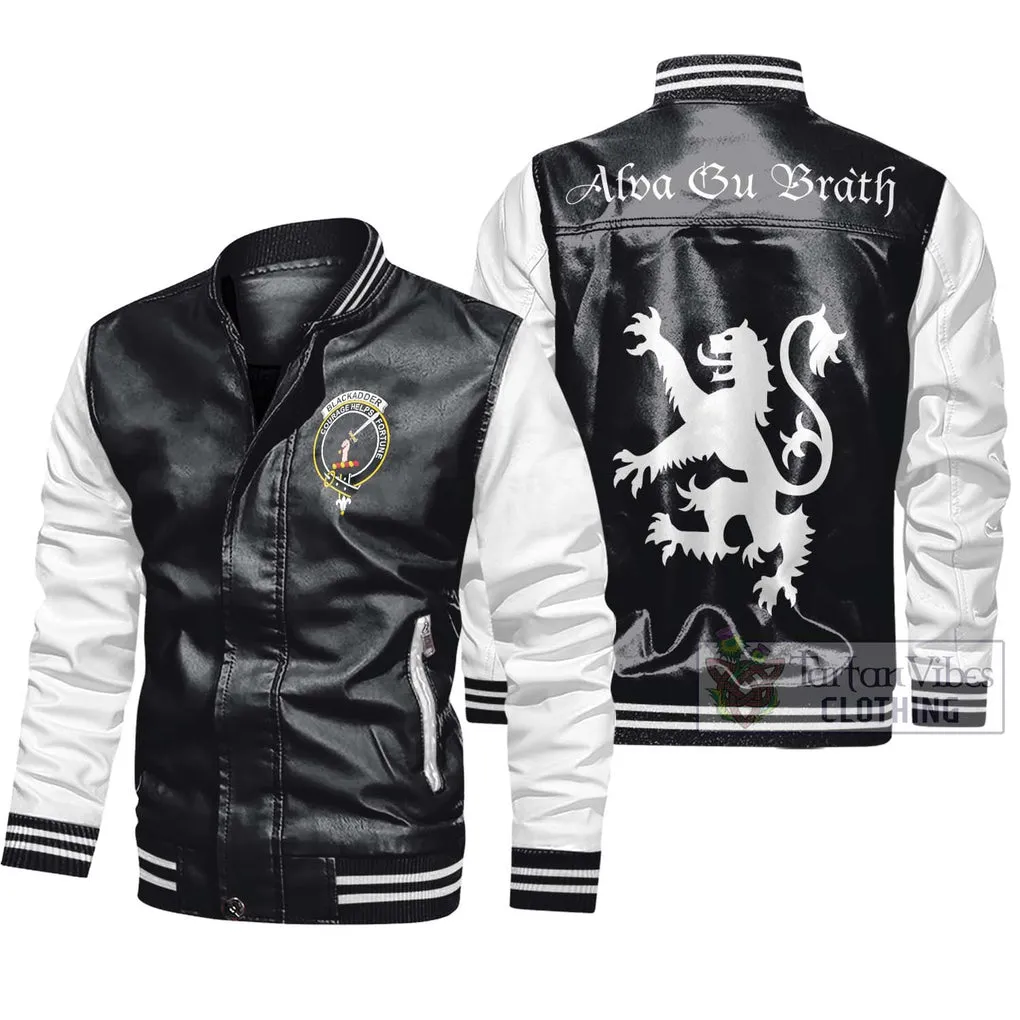 Blackadder Family Crest Leather Bomber Jacket Lion Rampant Alba Gu Brath Style