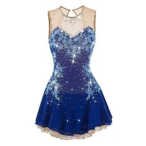 Blue Figure Skating Dress Dark Blue with Floral Appliques BSU2682.9