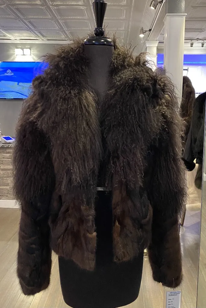 Brown Mink Fur Jacket with Tibetan Lamb Fur