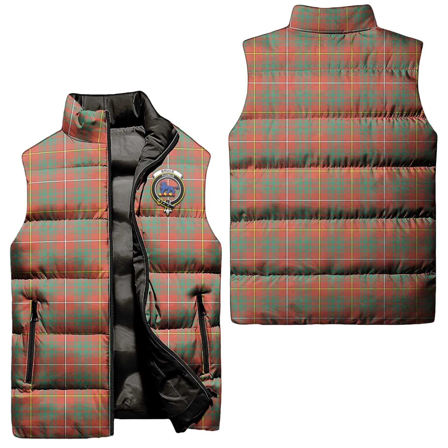 Bruce Ancient Tartan Sleeveless Puffer Jacket with Family Crest