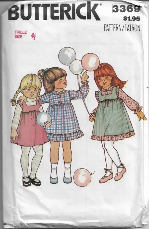 Butterick 3369 Little Girls Jumper Dress Vintage Sewing Pattern 1980s