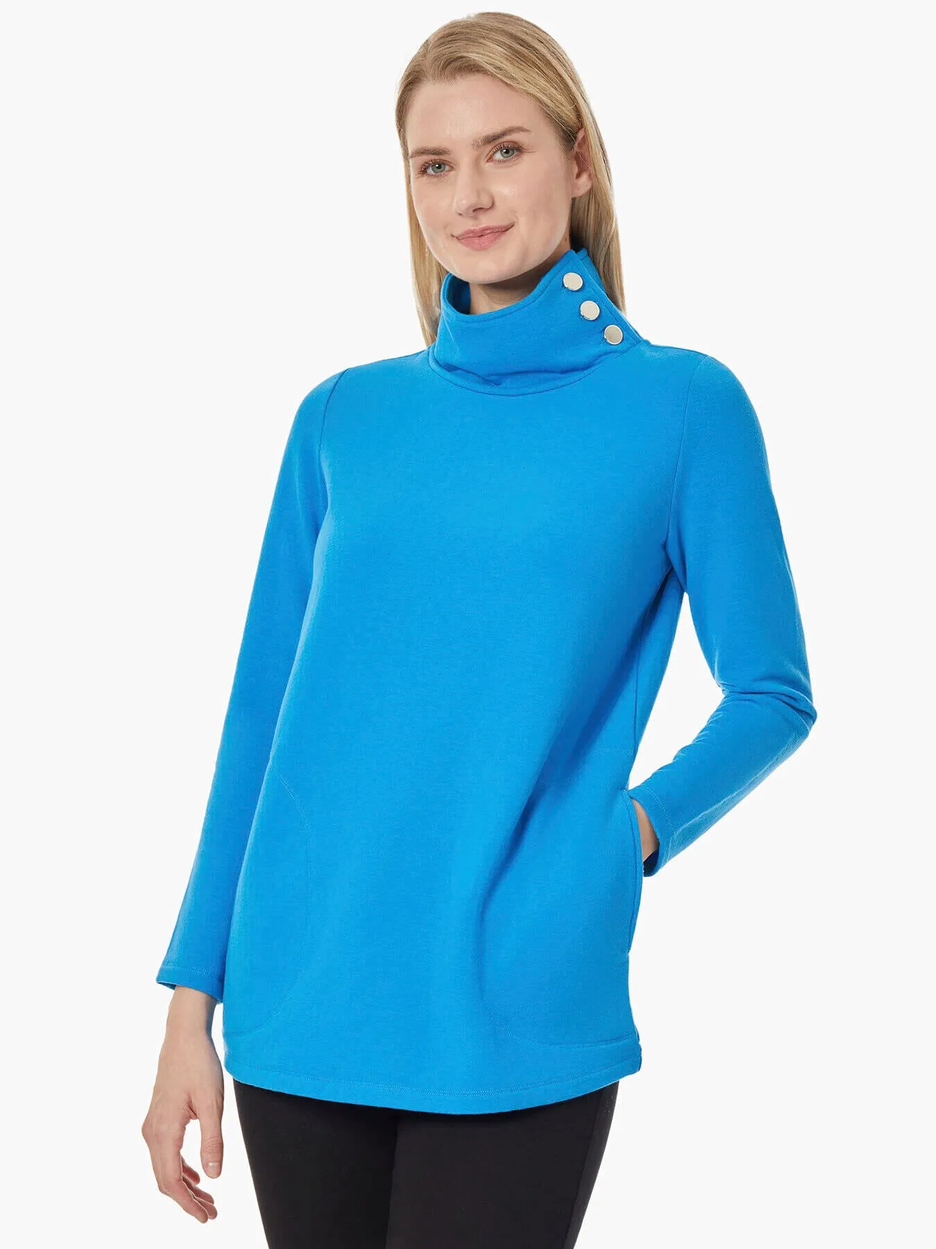 Button Detail Fleece Turtleneck Tunic