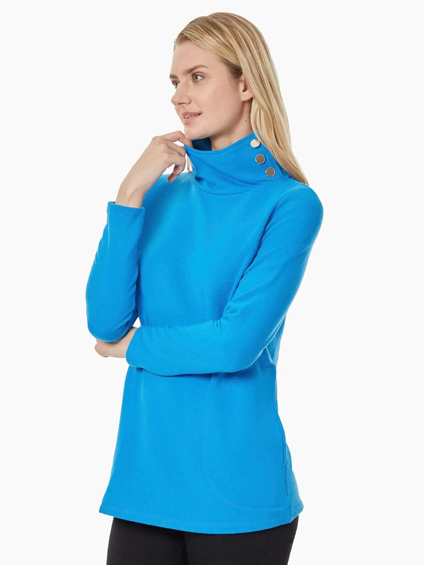 Button Detail Fleece Turtleneck Tunic