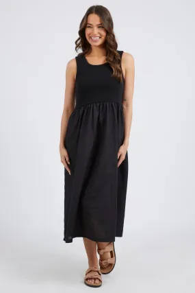 Calla Black Cotton Poplin Skirt Midi Dress