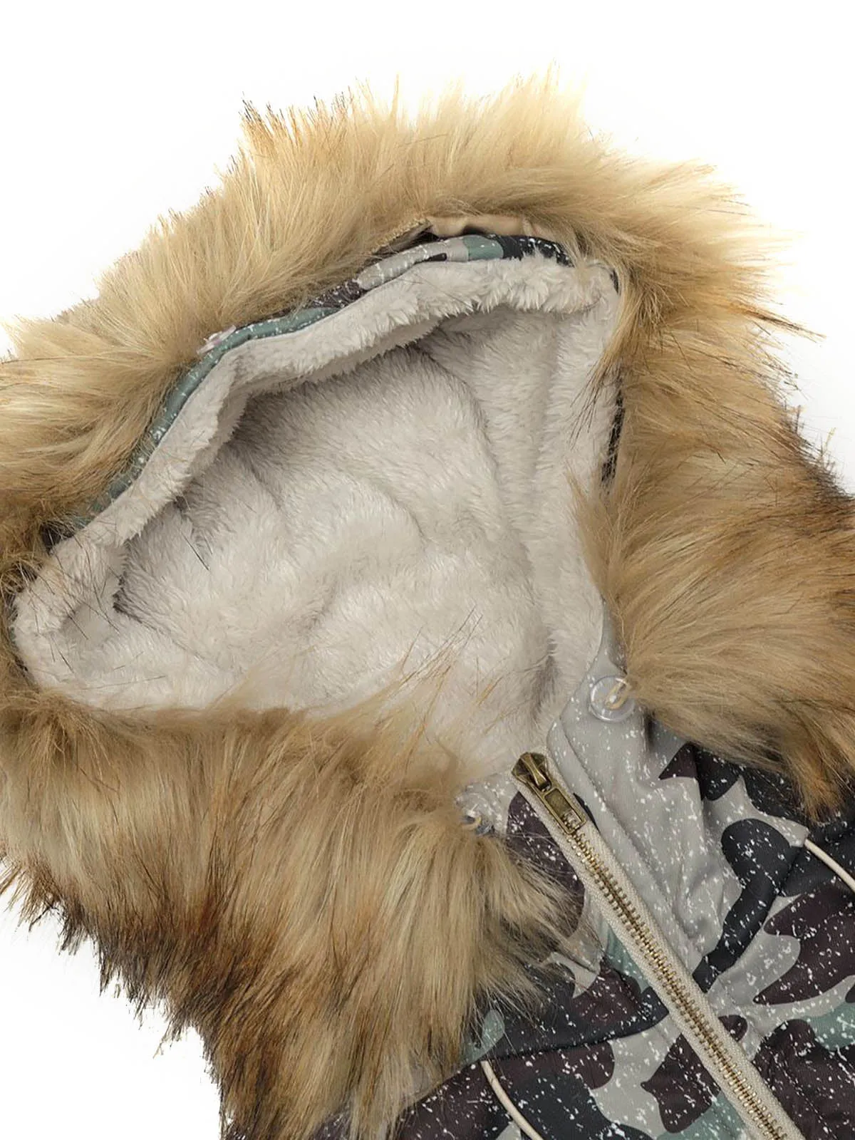 Camouflage Fur Hooded Fleece Jacket