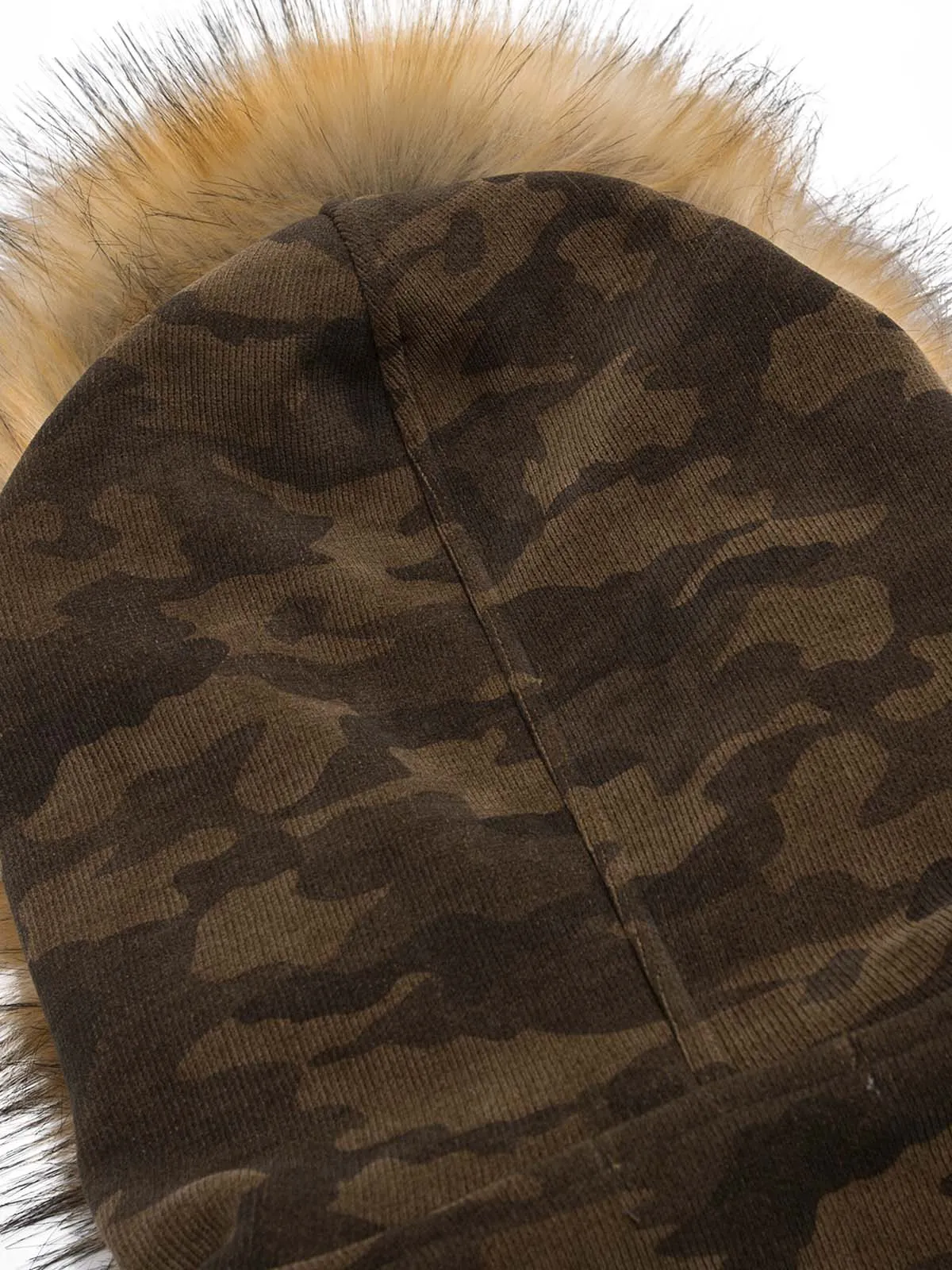 Camouflage Spliced Fur Hooded Fleece Jacket - 2262