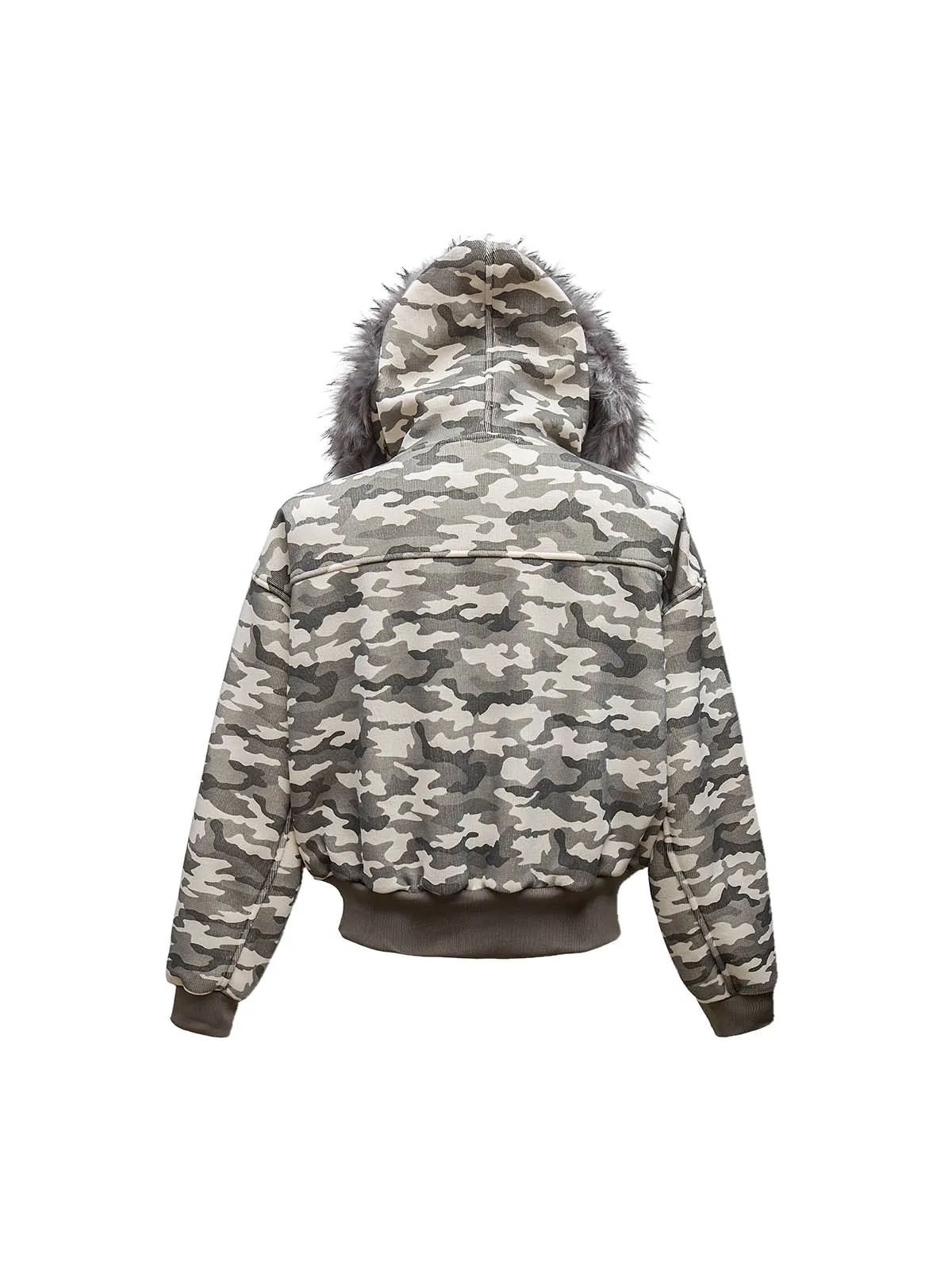 Camouflage Spliced Fur Hooded Fleece Jacket - 2262