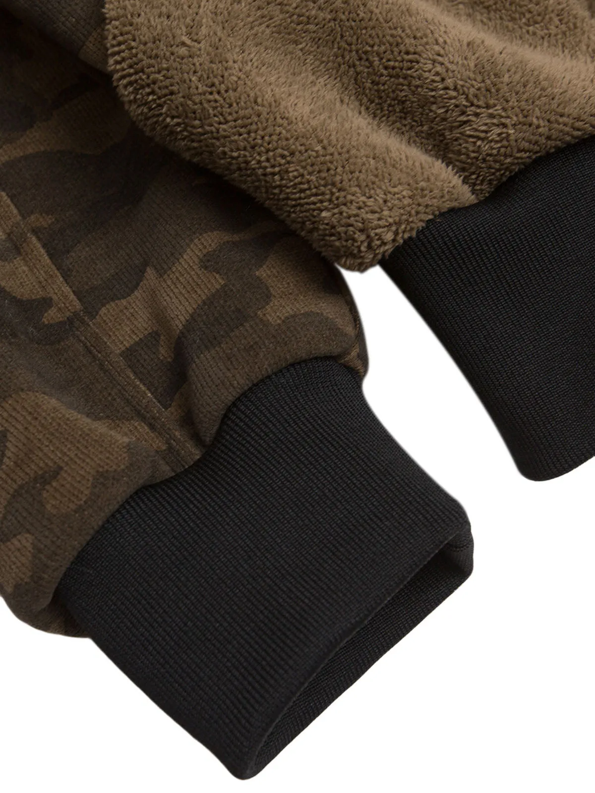 Camouflage Spliced Fur Hooded Fleece Jacket