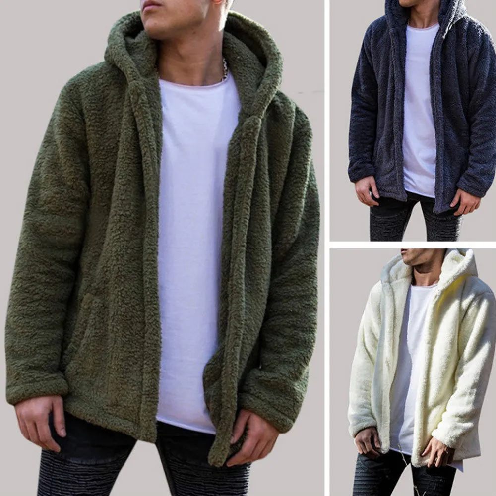 Casual Warm Men's Long Sleeve Fluffy Thick Cardigans For Winter