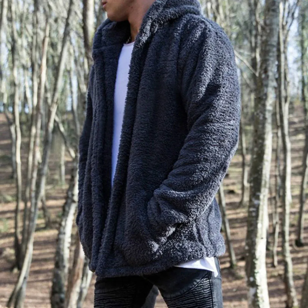 Casual Warm Men's Long Sleeve Fluffy Thick Cardigans For Winter