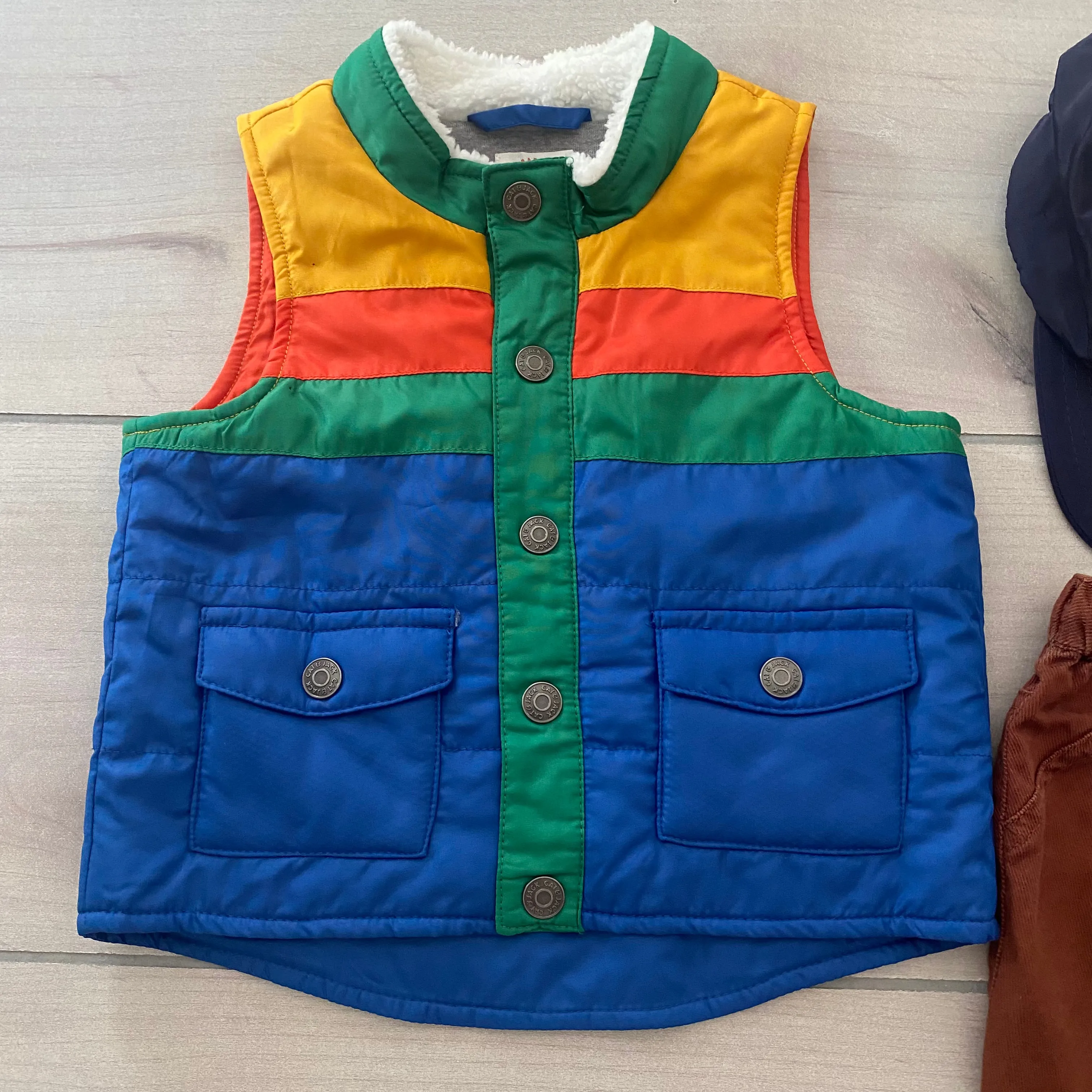 Cat & Jack Colorblock Vest Hat & Corduroy Pants Outfit